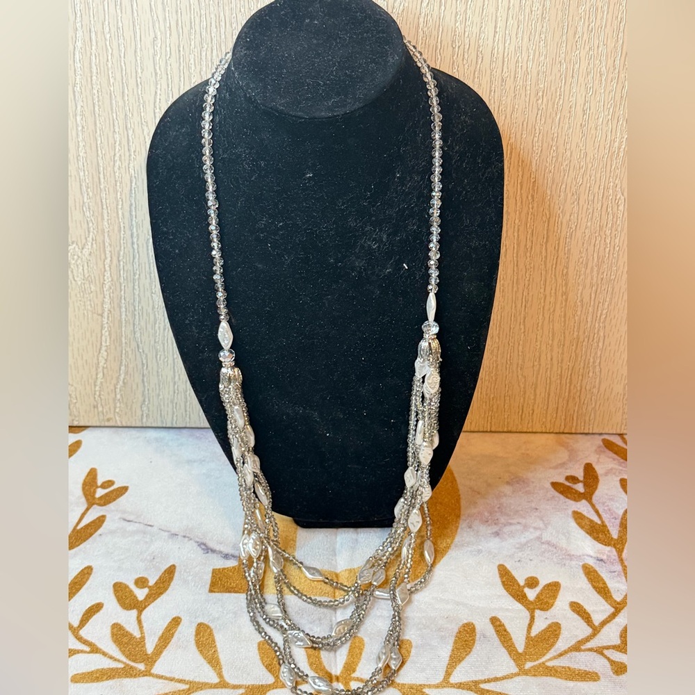 Silver Layered Beaded Necklace